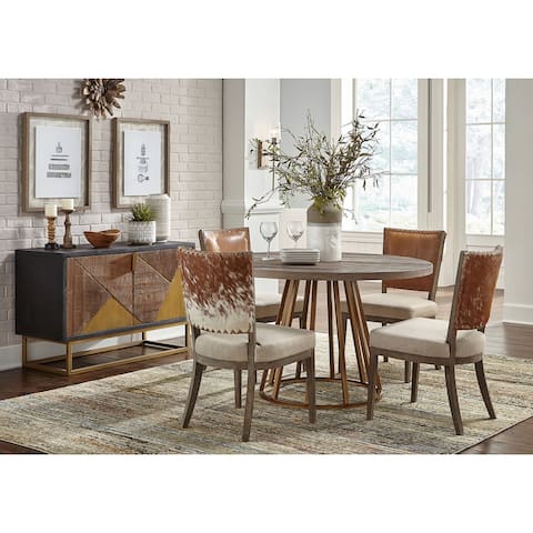 Austin Hair On Hide Leather & Linen Side Chair with Oak Frame, Set of 2