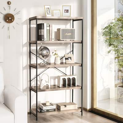 5 Tier Bookcase Industrial Wood Bookshelf Accent Display Rack