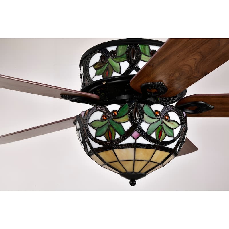 Temid 5-Blade Lighted Ceiling Fan 2-Tier Tiffany Style Glass