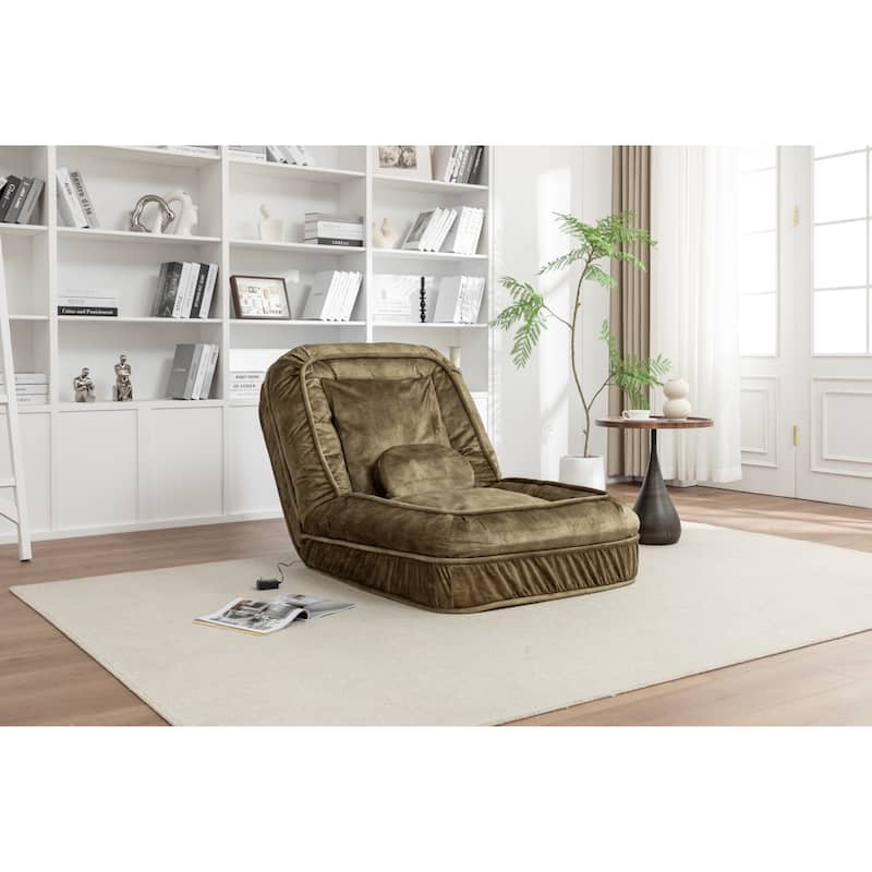 Upholstered Human & Dog Bed, Adjustable 5-Position Bean Bag Floor Sofa with Massage Pillow and 2 Soft Cushions for Adults & Pets