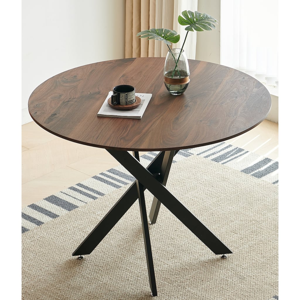 GDFStudio - Vantage Mid-Century Modern Contemporary 42.1" Round Dining Table with Cross Base - 42.12"L