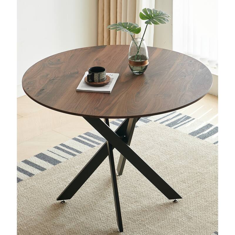 Mid-century Dining Table With Round Table Top Pedestal Dining Table - Brown
