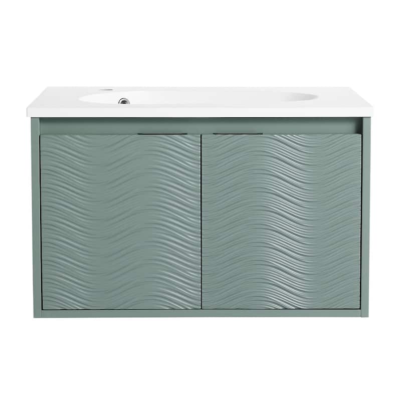 30 inch Wall-Mounted Bathroom Vanity Set in Green with Integrated Resin Sink