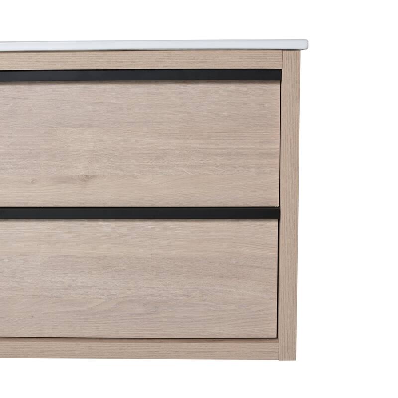Wall-Mounted Plywood Bathroom Vanity Set in Plain Light Oak with Integrated Sink