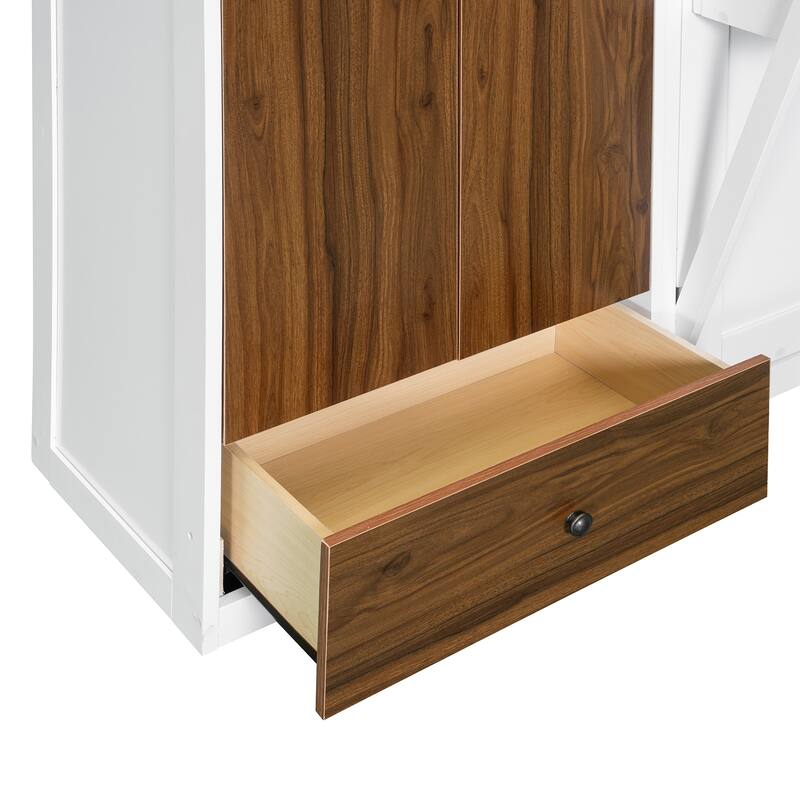 Murphy Bed Wall Bed with Wardrobe, Drawers, LED Light and Desk
