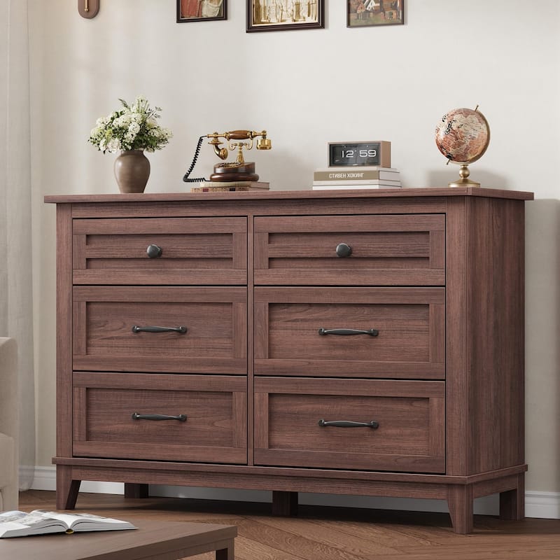 6 Drawer Dresser for Bedroom, 47" Wide Wooden Storage Chest, Freestanding Closet Organizer - Brown