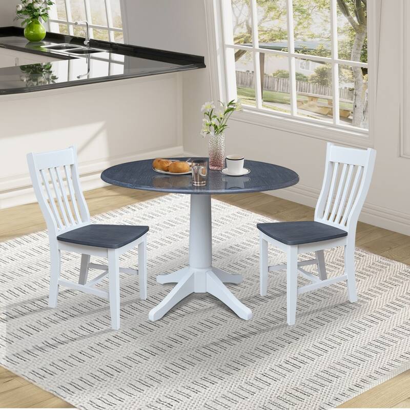 42" Round Top Dual Drop Leaf Pedestal Table with Dining Chairs
