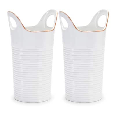 Ceramic Bucket Vase with Handles - 11.5" - White - Set of 2