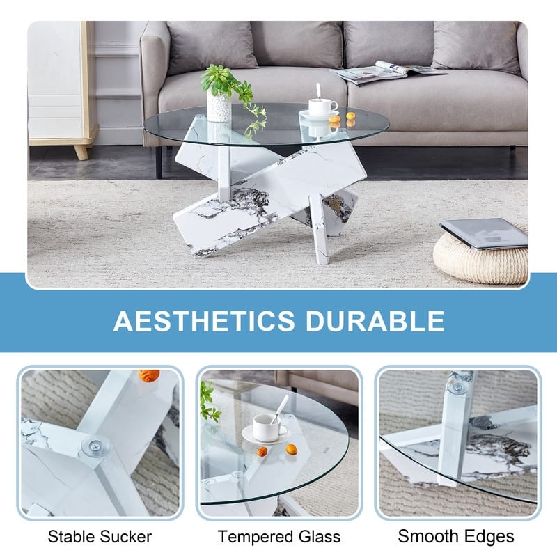 Round glass coffee table, 33.4 "modern design unique coffee table.