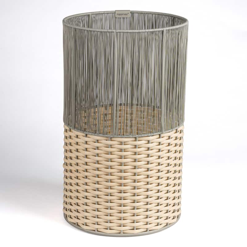 Harper Modern 4.13-Gallon 2-Tone Faux Wicker Cylinder Waste Basket - Gray/Cream