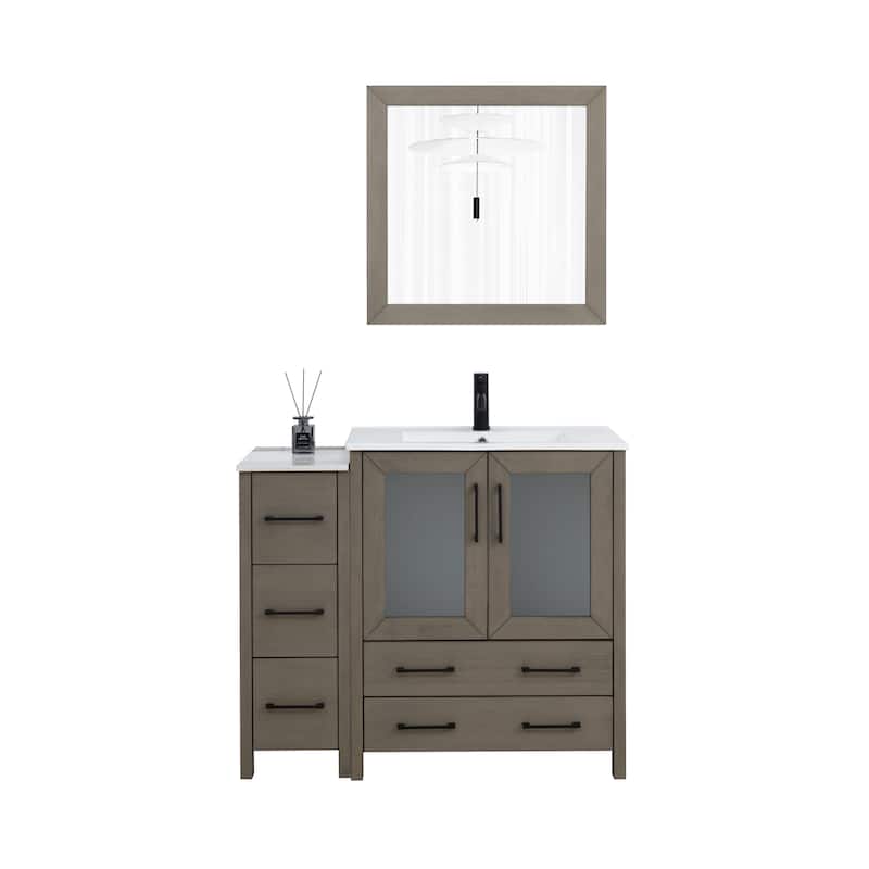 Vanity Art 42 Inch Single Sink Bathroom Vanity Set 5 Dove-Tailed Drawers 1 Cabinets 1 Shelf, Soft-Closing Doors with Free Mirror