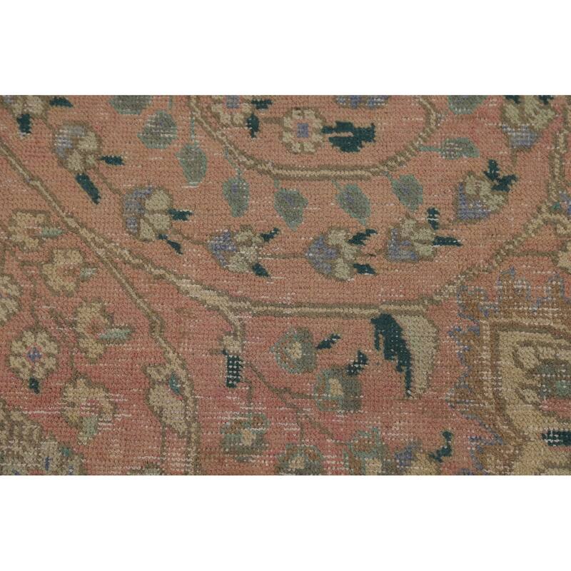 Distressed Floral Tabriz Persian Area Rug Handmade Wool Carpet - 9'10" x 12'9"