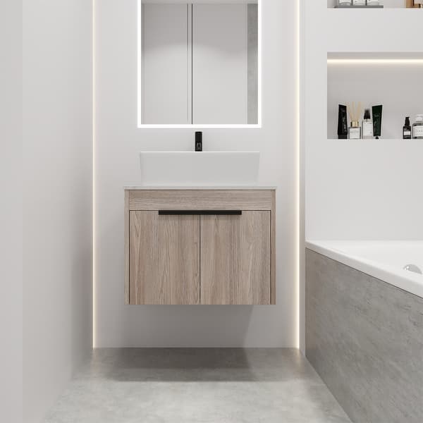 24 Inch Modern Design Floating Bathroom Vanity With Ceramic Basin Set