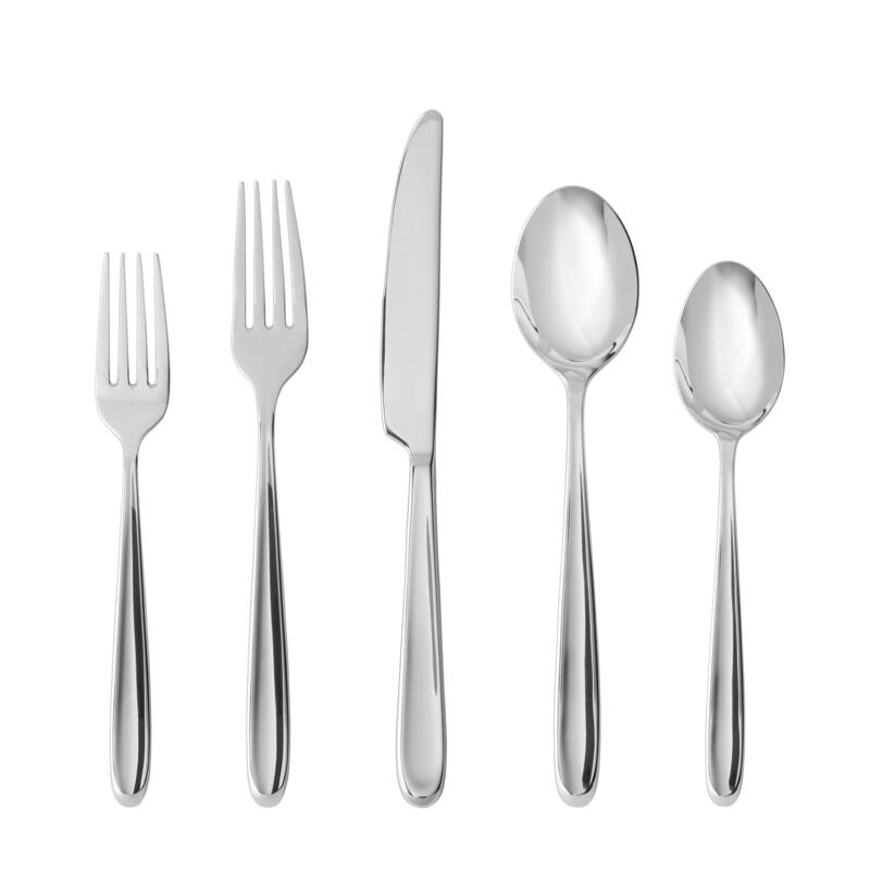 Fortessa Scoop 18/10 Stainless Steel, 5PC Flatware Set (Service for 1), Silver - 5 Piece Set