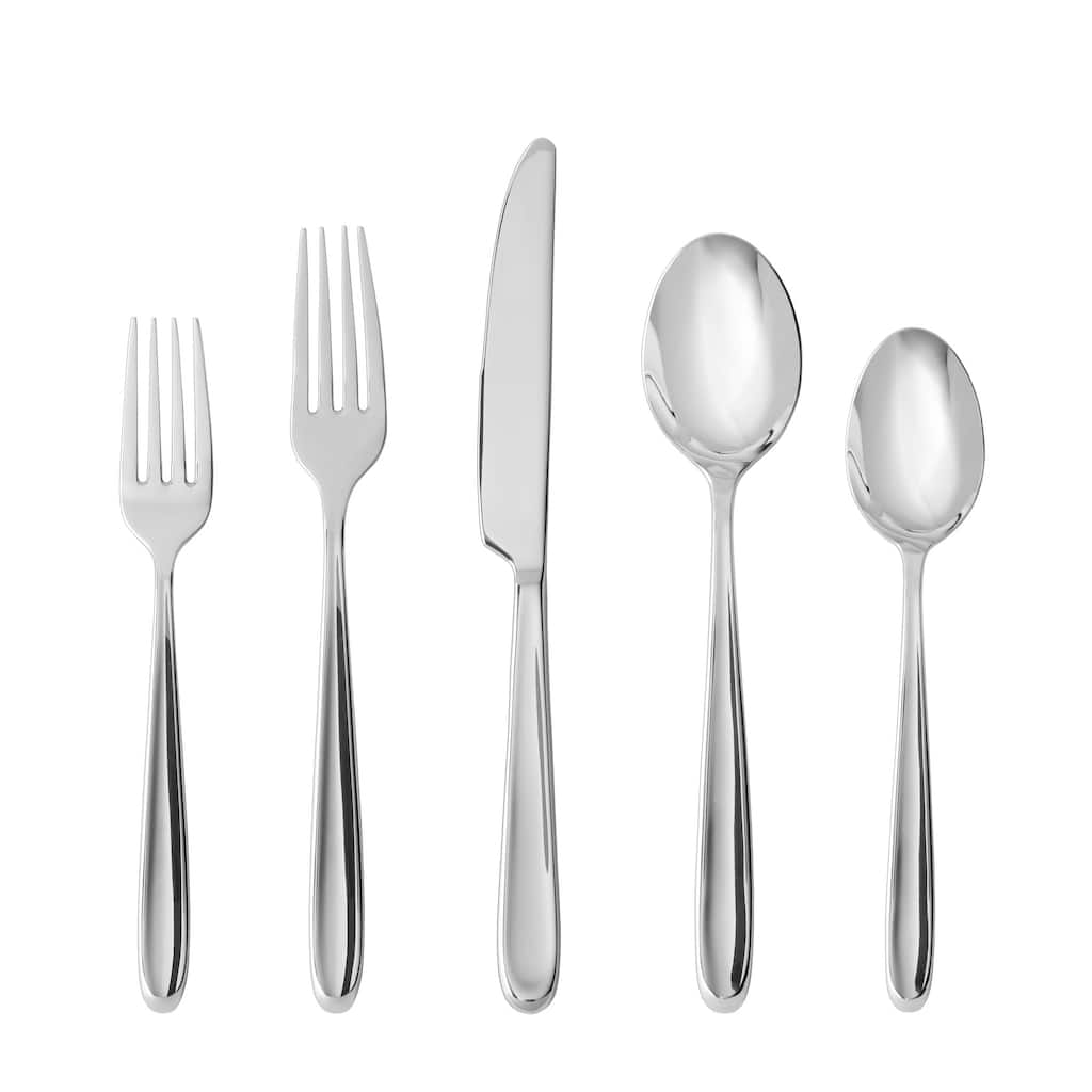 Fortessa Scoop 18/10 Stainless Steel, 5PC Flatware Set (Service for 1), Silver - 5 Piece Set