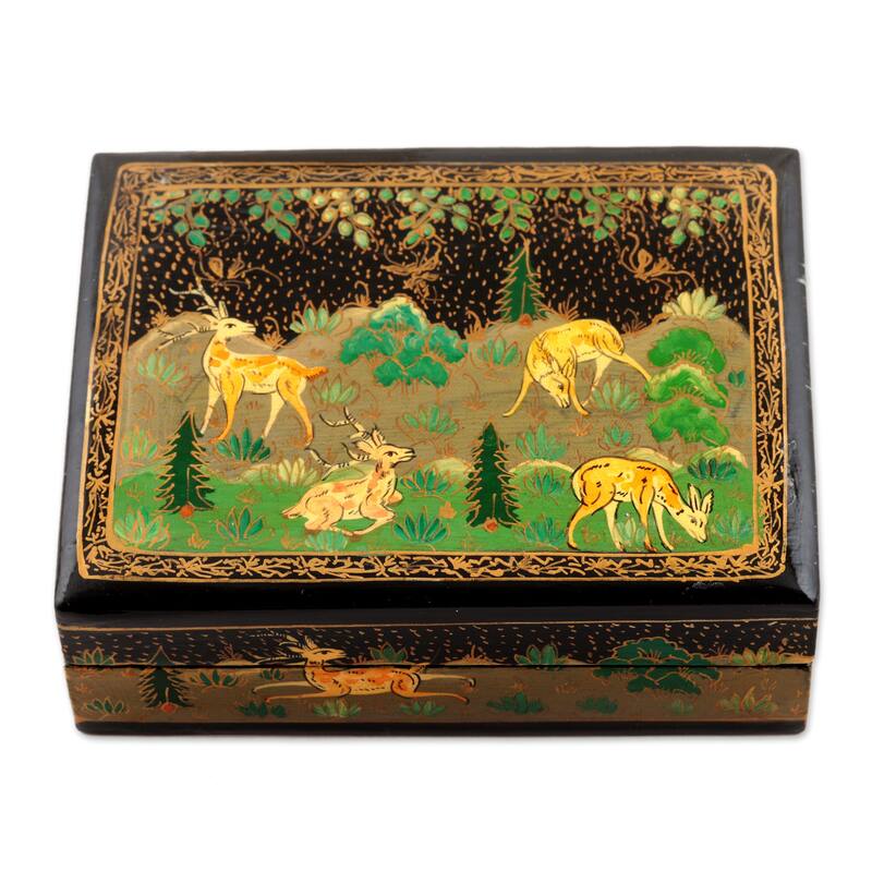Novica Handmade Landscape In Black Papier Mache Decorative Box