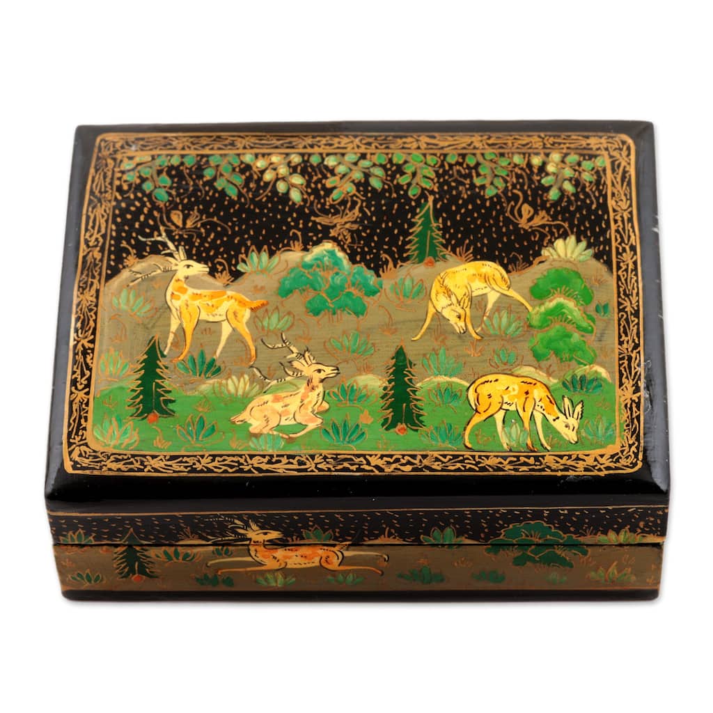 Novica Handmade Landscape In Black Papier Mache Decorative Box