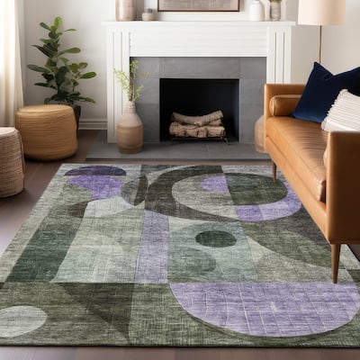 Machine Washable Indoor/ Outdoor Contemporary Geo Chantille Rug