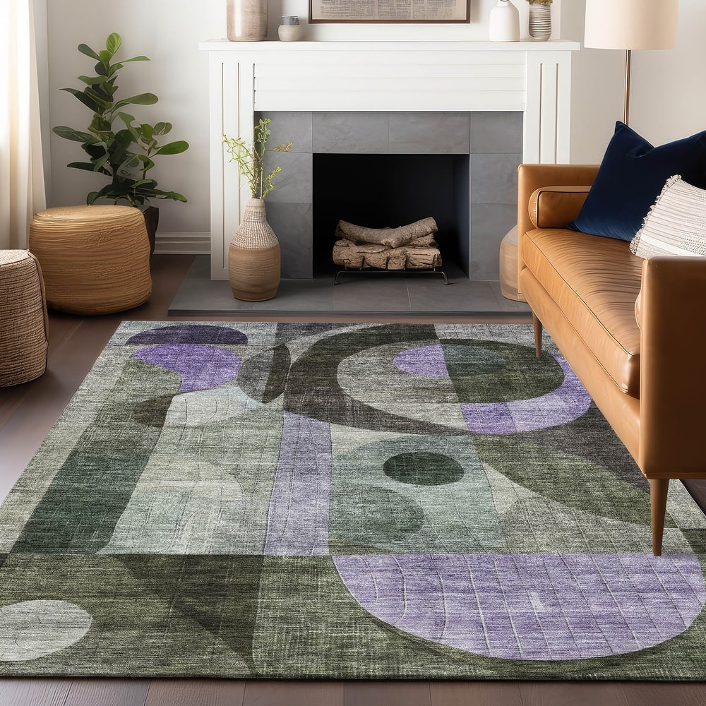 Machine Washable Indoor/ Outdoor Contemporary Geo Chantille Rug