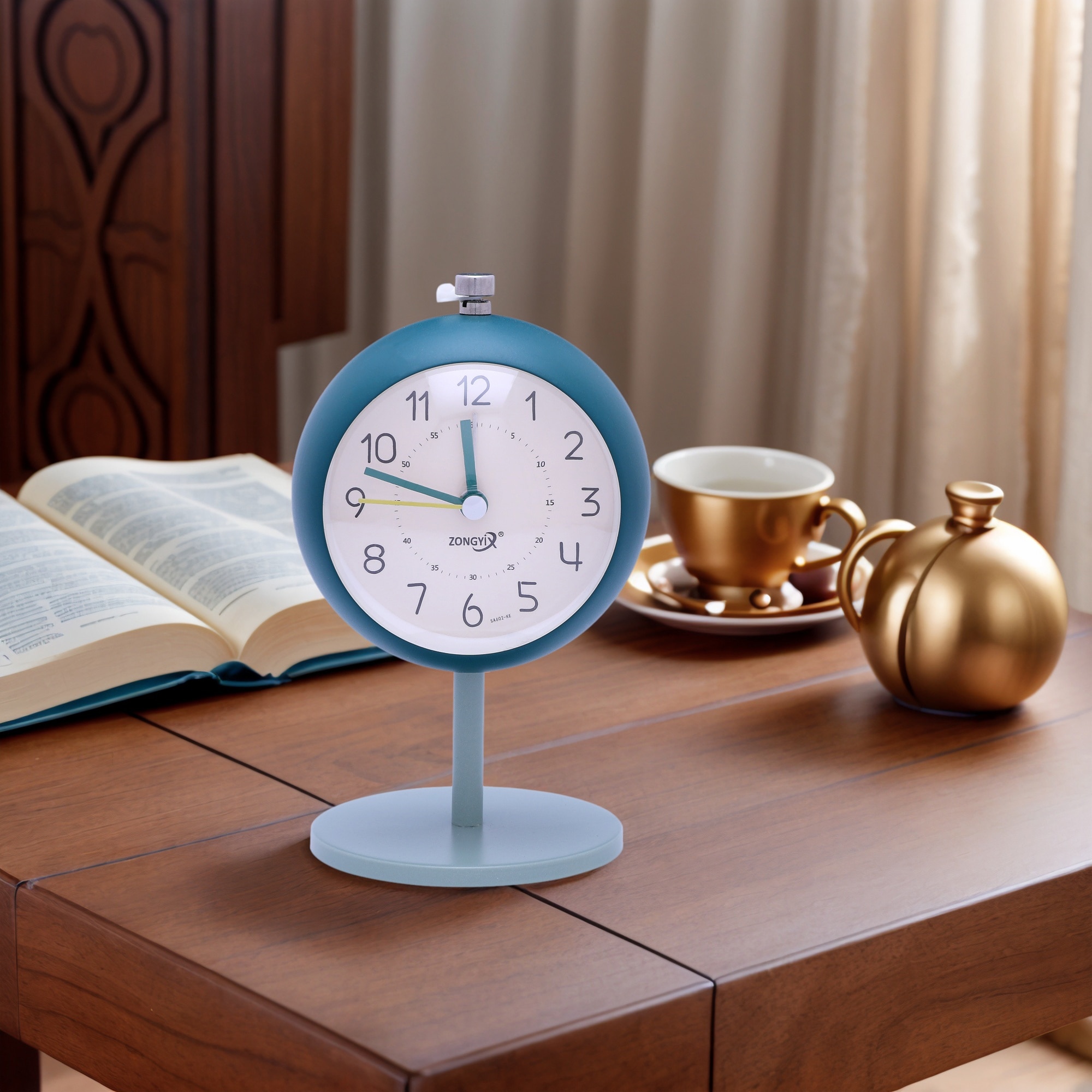 Silent Spherical Alarm Clock, Non-Tick Movement, with Stand, Night Light for Bedroom 3.7"Lx3.1"Wx5.9"H - 3.7"L x 3.1"W x 5.9"H