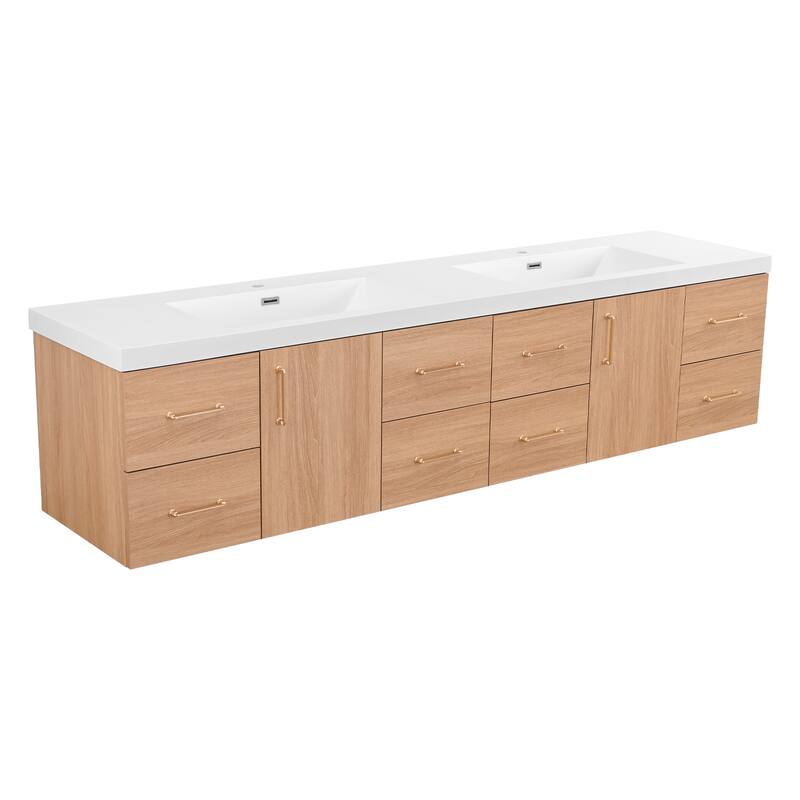 StellarArc 84 in Wall Mounted Double Sink Bathroom Vanity with Integral Sink Top