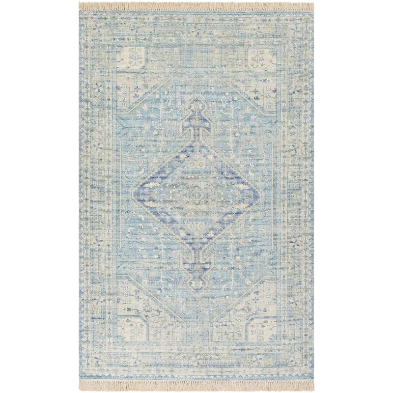Livabliss Zainab Distressed Medallion Handmade Cotton Area Rug - 6' x 9' - Sky Blue