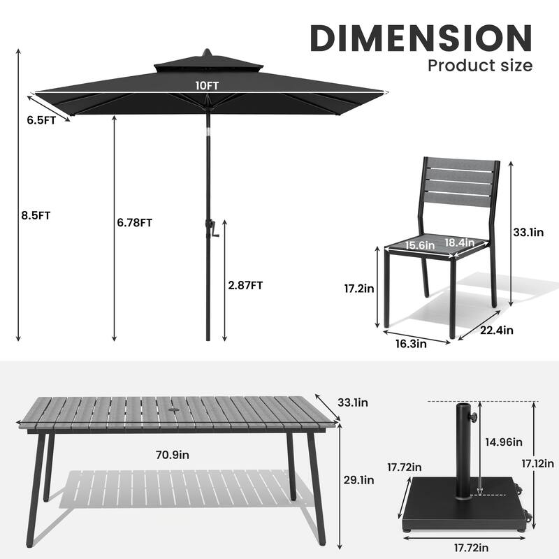 9-Piece Outdoor Patio Dining Set Aluminum Table and 8 Stackable Chairs w/ 10 FT Umbrella with Base