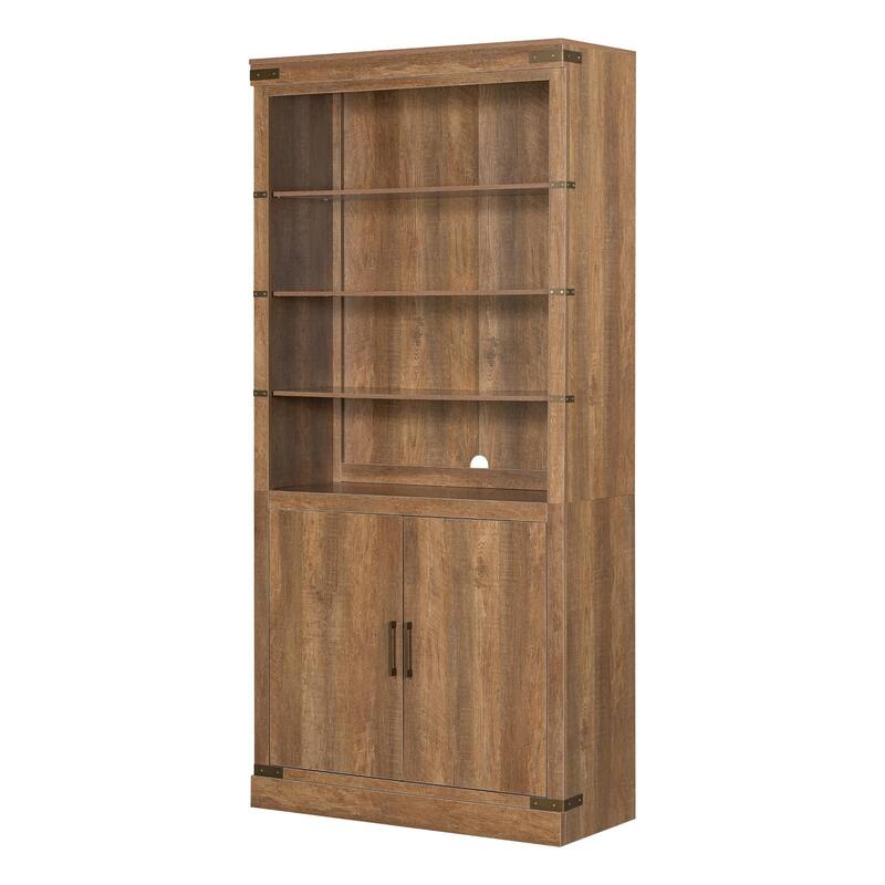 83.4" Tall Modern Bookshelf with Doors, Farmhouse Bookcase Featuring 3-Tier Adjustable Shelves & LED Display Lighting