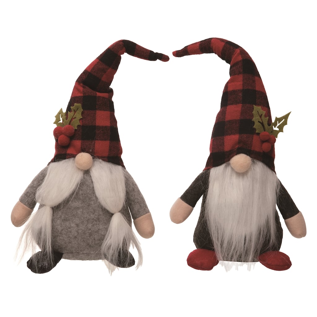 Transpac Christmas Plush Plaid Sitting Gnome Set of 2 Christmas Home Decorations