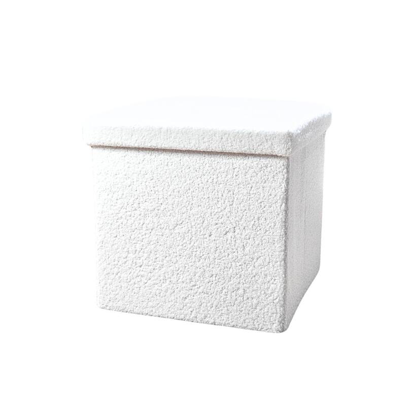 HomeRoots 15" White Boucle Cube Storage Ottoman