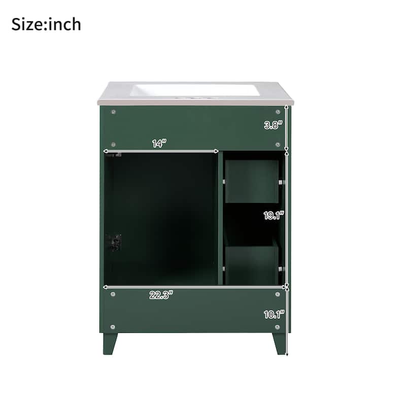 24"Bathroom Vanity Cabinet with Ceramic Sink, 2 Drawers, 1 Soft-Close Door