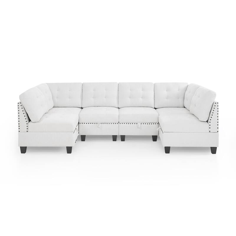 Grey DIY Sectional Sofa Set with Hidden Storage Chenille Modular Sofa