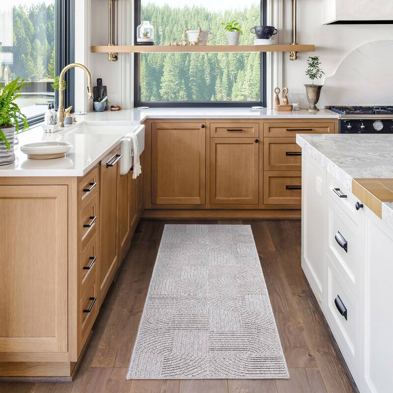 Gertmenian Malini Polypropylene Modern Abstract High-Low Area Rug Collection - 2' 2" x 8' - Karina Gray
