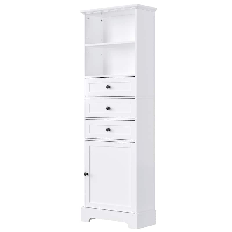 Tall Bathroom Cabinet, Storage Cabinet with Door, 2 Drawers, 3 Open Shelves and Ajustable Shelves for Kitchen Entrance Bedroom