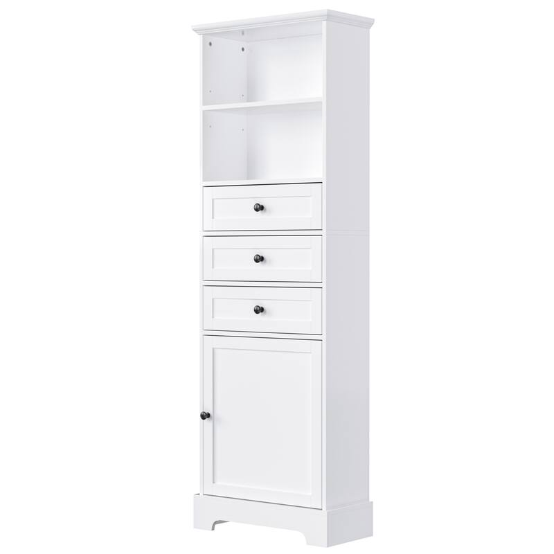 Tall Storage Cabinet with 3 Drawers and Adjustable Shelves, Floor Standing Bathroom Cabinets with Painted Finish