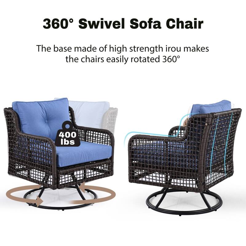 4-Piece Wicker Sectional Patio Set with 2 Swivel Chairs For 5