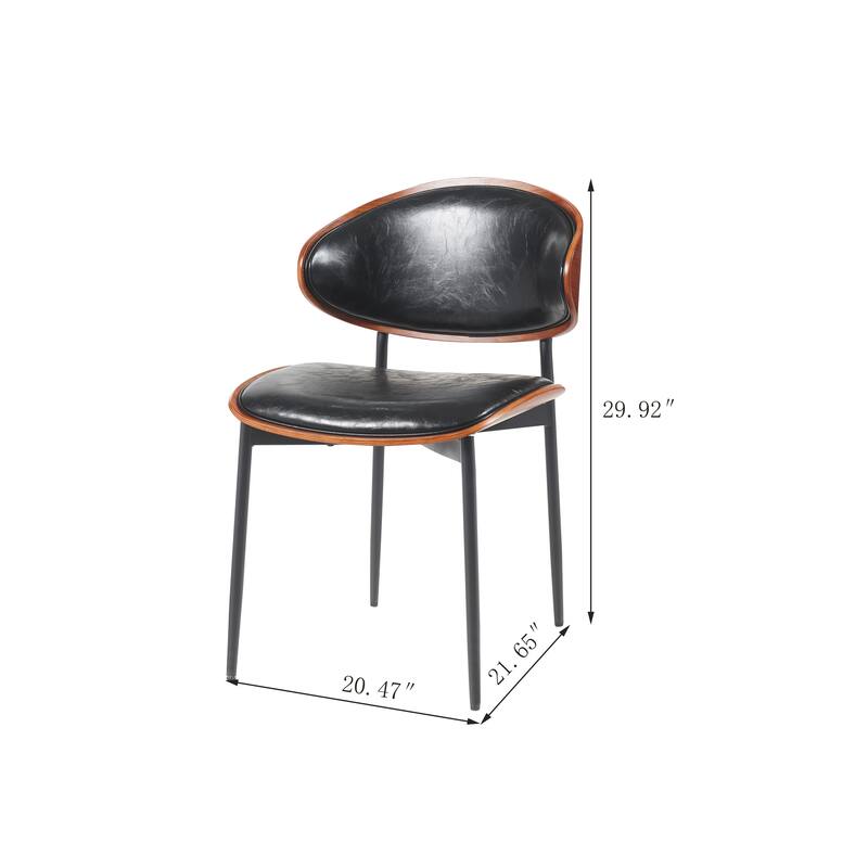 Mid-Century Modern Dining Chairs Set of 2 - Italian-Inspired Bentwood Design with Matte Metal Legs & Luxe PU Leather Se