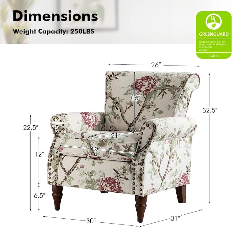 Nyctelius Traditional Polyester Accent Chair with Rolled Arms and Nailhead Trim by HULALA HOME