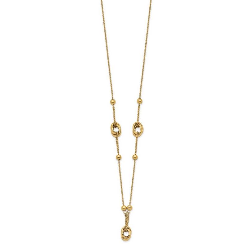 Curata 14k Yellow Gold Polished Beads and Links Necklace, 18+1.5"