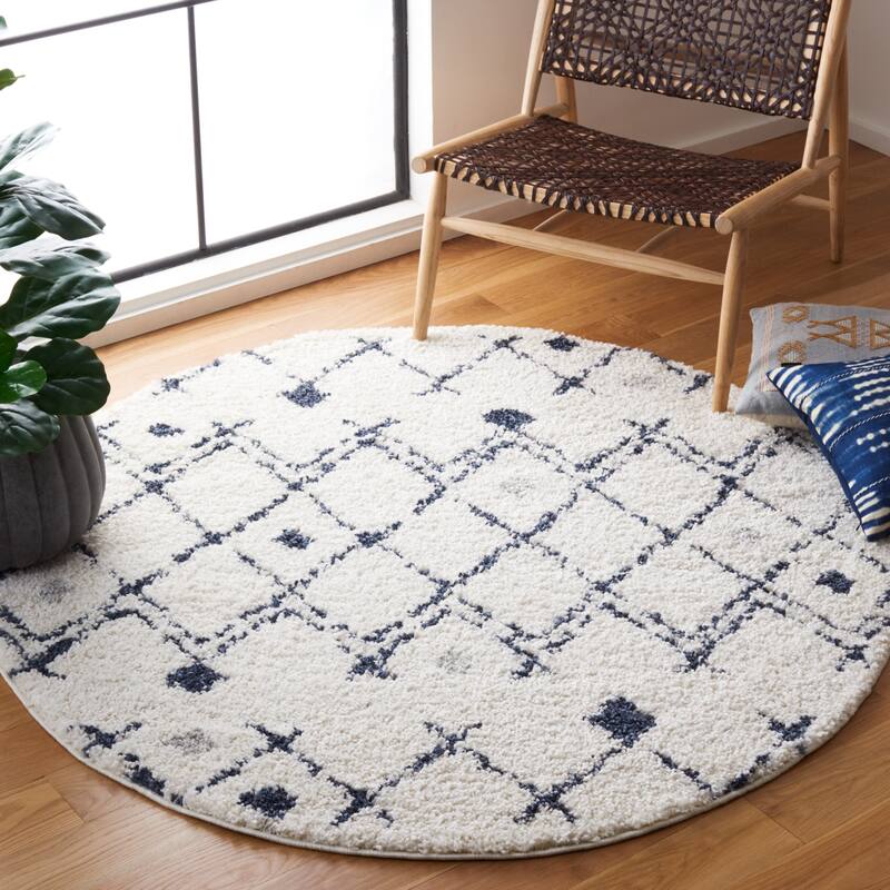 SAFAVIEH Berber Shag Jakolien Light Grey/Cream Rug - 5'1" Round - Ivory/Dark Grey