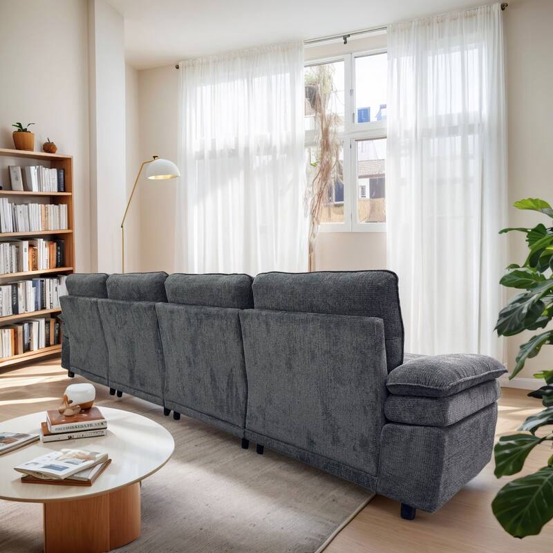 U-shaped Sectional with 2 Ottoman Chaise Lounge, 6-seat Upholstered Sleeper Sofa, Living Room Recliner Chenille Modular Settee