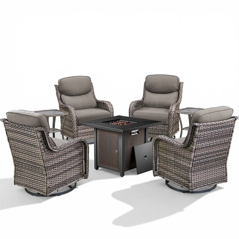 Pocassy 30 In Outdoor Fire Pits with Patio Swivel Glider Chari Set.