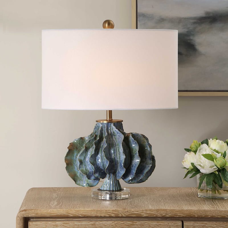 Uttermost Ruffle Up Blue Green Table Lamp - 18.00" W x 23.00" H x 18.00" D