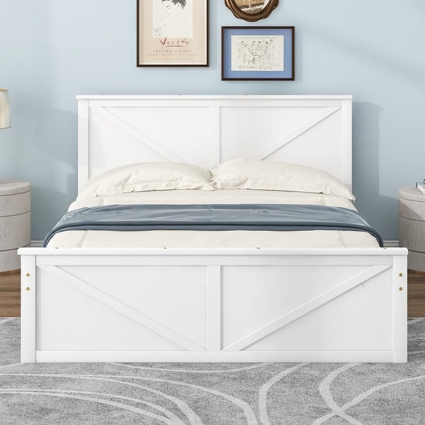 slide 2 of 35, Wooden Storage Platform Bed with 4 Drawers & Support Legs Antique White - Queen