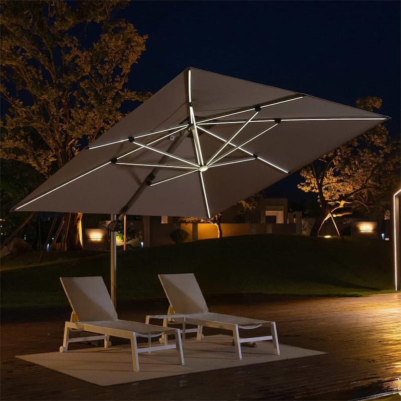 PURPLE LEAF 11 ft Double Top Solar Powered LED Square Patio Cantilever Umbrella with Base