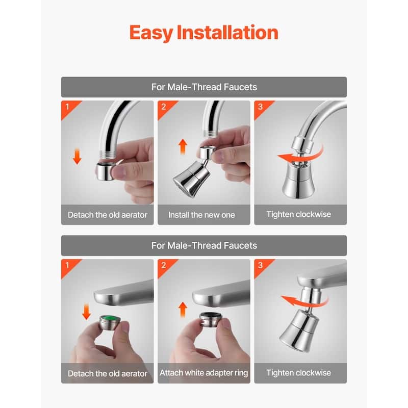 Silver Rotatable Faucet Extender with 5 Water Flow Modes and Core - 1.6 x 1.6 x 2.8 in
