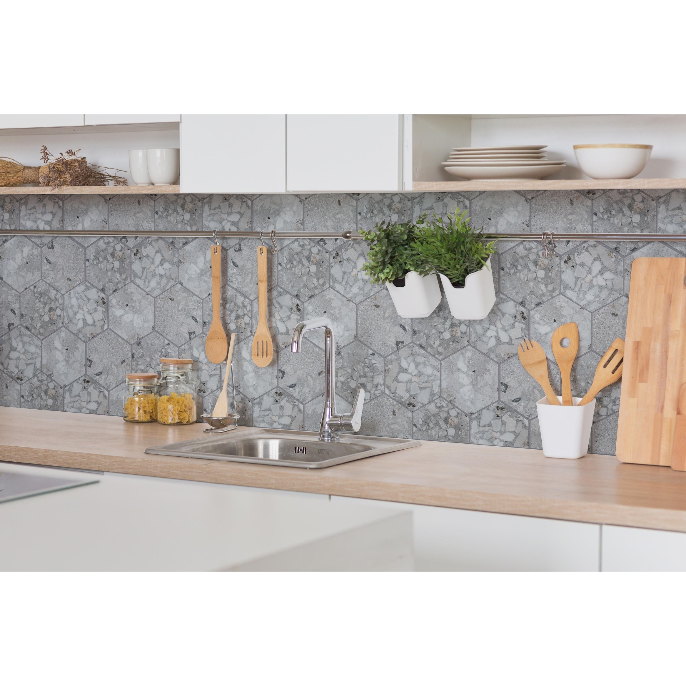 Merola Tile Recycle Hex River White 8-1/2" x 9-7/8" Italian Porcelain Floor and Wall Tile