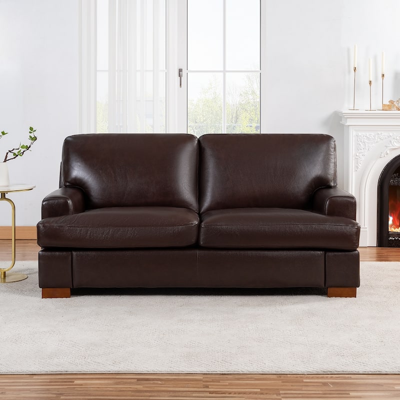 Genuine Leather Sofa Set - Chair, Loveseat & Sofa with Feather Cushions - Loveseat