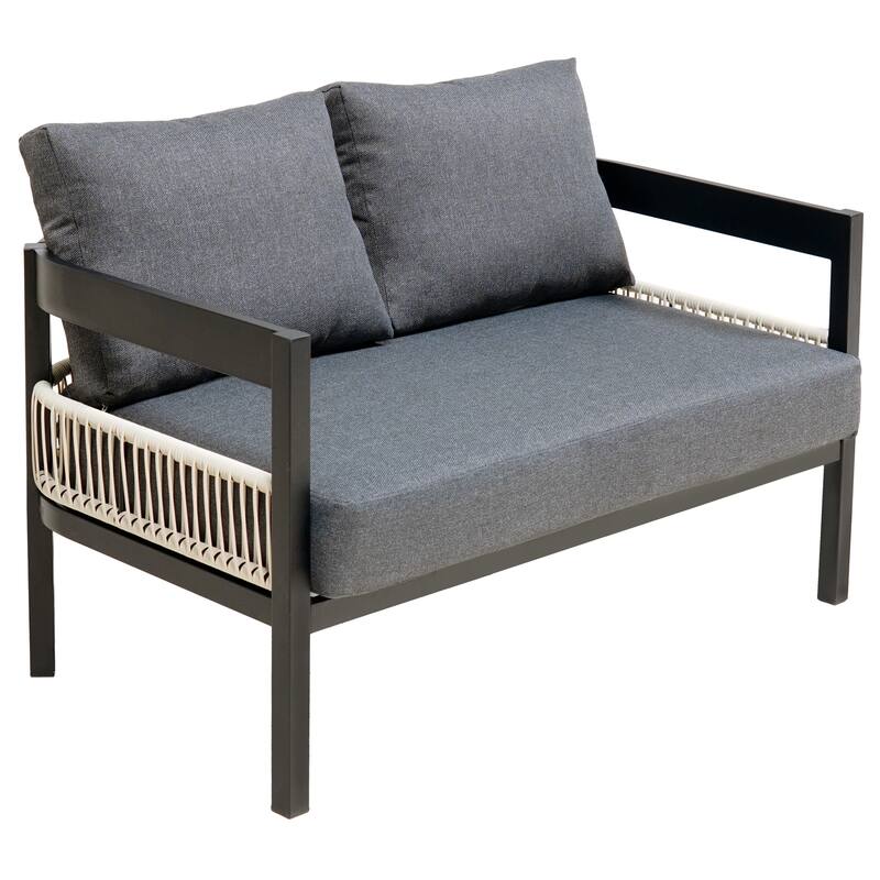 4 Pcs Outdoor Furniture Set, All-Weather Patio Conversation Set with Resistant Cushions, Sofa Chair and Coffee Table