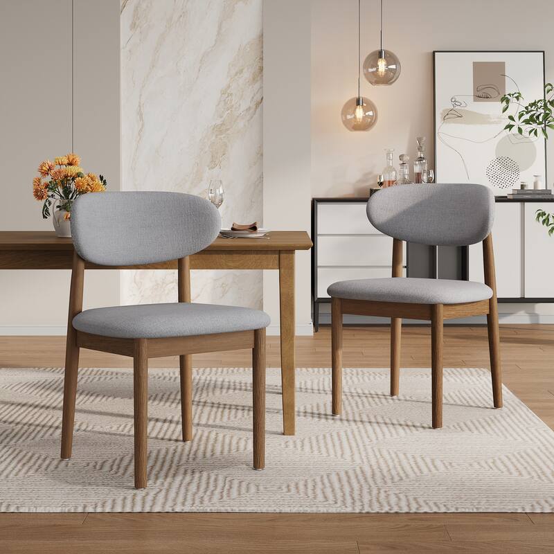 Christopher Knight Home - Draven Upholstered Side Chairs with Walnut wood frame and Curved Back（Set of 2） - Grey+Walnut